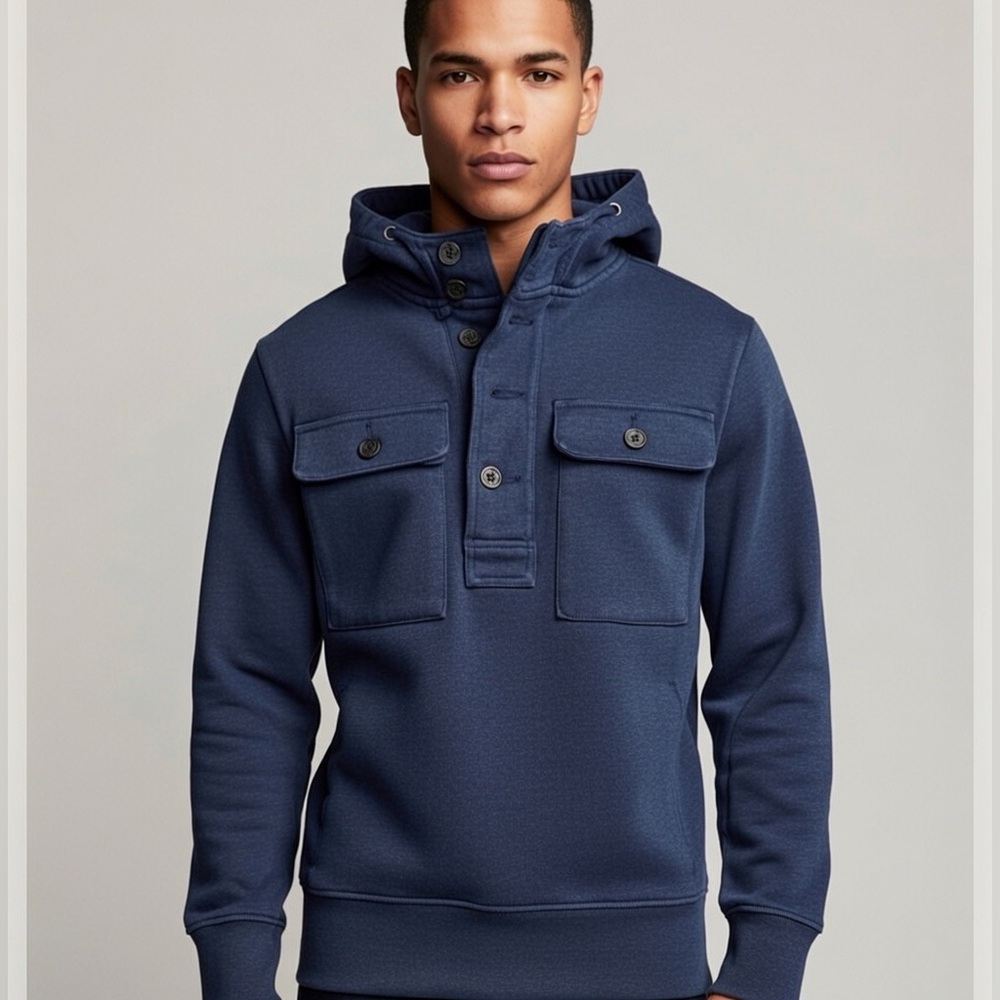 J. Crew ⚓️⛵️ Nautical Henley Pullover Hoodie in Heathered Navy